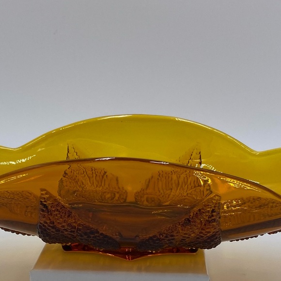 Vintage Indiana Glass Amber Leaf Pattern Candy Dish Mid Century Fall Leaf - Picture 3 of 9